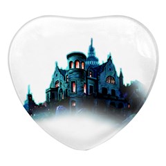 Blue Castle Halloween Horror Haunted House Heart Glass Fridge Magnet (4 Pack) by Sarkoni