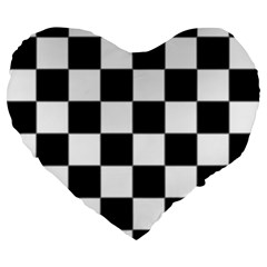 Black White Chess Board Large 19  Premium Flano Heart Shape Cushions by Ndabl3x