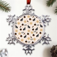 Cat Halloween Pattern Metal Large Snowflake Ornament by Ndabl3x