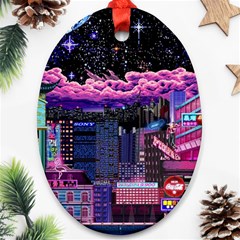 Retro City Pixel Ornament (oval) by Sarkoni