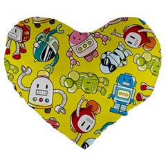 Robot Pattern Large 19  Premium Flano Heart Shape Cushions by Ndabl3x