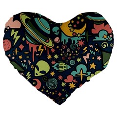 Alien Rocket Space Aesthetic Large 19  Premium Flano Heart Shape Cushions by Ndabl3x