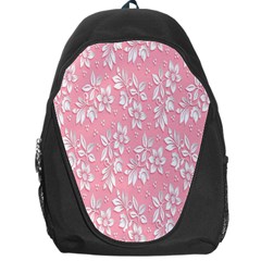 Pink Texture With White Flowers, Pink Floral Background Backpack Bag by nateshop