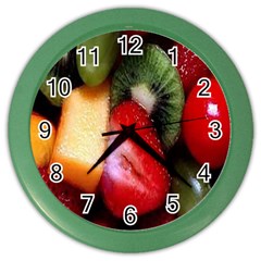 Fruits, Food, Green, Red, Strawberry, Yellow Color Wall Clock by nateshop