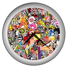 Sticker Bomb, Art, Cartoon, Dope Wall Clock (silver) by nateshop