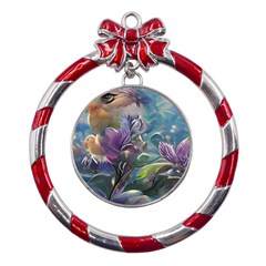 Abstract Blossoms  Metal Red Ribbon Round Ornament by Internationalstore