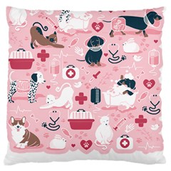 Veterinarian Medicine T- Shirt Veterinary Medicine, Happy And Healthy Friends    Pastel Pink Backgro Large Premium Plush Fleece Cushion Case (two Sides) by ZUXUMI