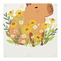 Capybara T- Shirt Cute Capybara With Daisy Flowers T- Shirt Yoga Reflexion Pose T- Shirtyoga Reflexion Pose T- Shirt Banner And Sign 3  X 3  by hizuto