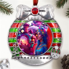 Fantasy Arts  Metal X mas Ribbon With Red Crystal Round Ornament by Internationalstore