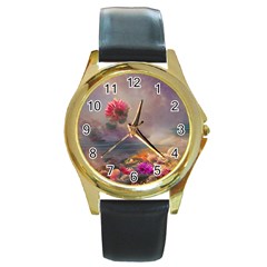 Floral Blossoms  Round Gold Metal Watch by Internationalstore