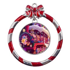 Fantasy  Metal Red Ribbon Round Ornament by Internationalstore