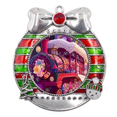 Fantasy  Metal X mas Ribbon With Red Crystal Round Ornament by Internationalstore