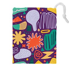 Colorful Shapes On A Purple Background Drawstring Pouch (4xl) by LalyLauraFLM