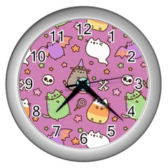 Pusheen Cat Wall Clock (silver) by Pakjumat