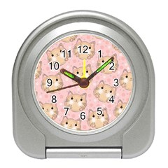 Cat Pattern Pink Cartoon Travel Alarm Clock by Pakjumat