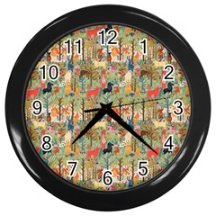 Animal Forest Pattern Wall Clock (black) by Pakjumat