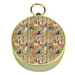 Animal Forest Pattern Gold Compasses by Pakjumat