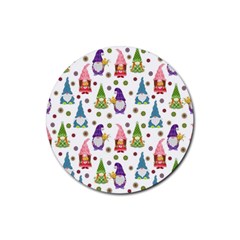 Gnomes Seamless Fantasy Pattern Rubber Round Coaster (4 Pack) by Pakjumat