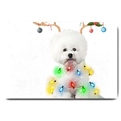 White Bichon Frise Dog Snow Reindeer S T- Shirt White Bichon Frise  Dog Snow Reindeer Santa Hat Chri Large Doormat by ZUXUMI