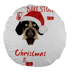 German Wirehaired Pointer T- Shirt German Wirehaired Pointer Merry Christmas T- Shirt (1) Large 18  Premium Flano Round Cushions by ZUXUMI