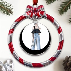 Let’s Go Metal Red Ribbon Round Ornament by SychEva