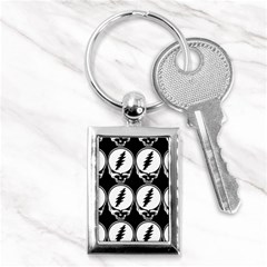 Black And White Deadhead Grateful Dead Steal Your Face Pattern Key Chain (rectangle) by Sarkoni