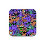 Trippy Aesthetic Halloween Rubber Square Coaster (4 pack) Front