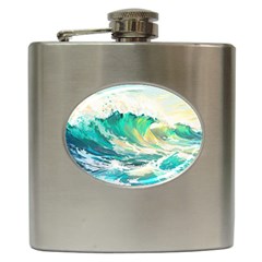 Waves Ocean Sea Tsunami Nautical Painting Hip Flask (6 Oz) by uniart180623