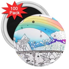 Rainbow Fun Cute Minimal Doodle Drawing 3  Magnets (100 Pack) by uniart180623