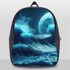 Moonlight High Tide Storm Tsunami Waves Ocean Sea School Bag (large) by uniart180623