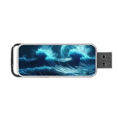 Moonlight High Tide Storm Tsunami Waves Ocean Sea Portable Usb Flash (one Side) by uniart180623