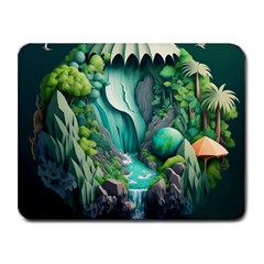 Waterfall Jungle Nature Paper Craft Trees Tropical Small Mousepad by uniart180623