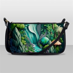 Waterfall Jungle Nature Paper Craft Trees Tropical Shoulder Clutch Bag by uniart180623