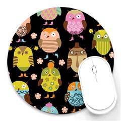 Cute Owls Pattern Round Mousepad by Ket1n9