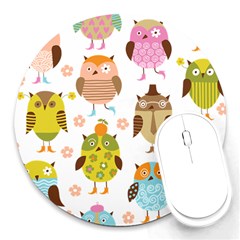 Cute Owls Pattern Round Mousepad by Ket1n9