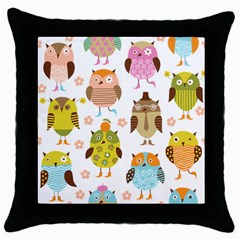 Cute Owls Pattern Throw Pillow Case (black) by Ket1n9