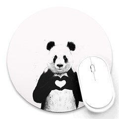 Panda Love Heart Round Mousepad by Ket1n9