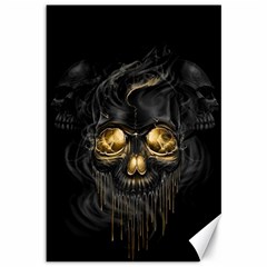 Art Fiction Black Skeletons Skull Smoke Canvas 12  X 18  by Ket1n9