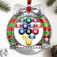 Racked Billiard Pool Balls Metal X mas Ribbon With Red Crystal Round Ornament by Ket1n9