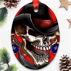 Confederate Flag Usa America United States Csa Civil War Rebel Dixie Military Poster Skull Oval Ornament (two Sides) by Ket1n9