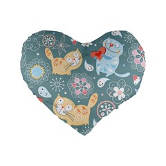 Cute Cat Background Pattern Standard 16  Premium Heart Shape Cushions by Ket1n9