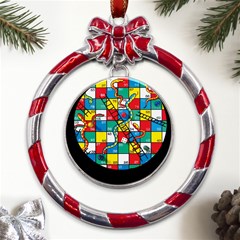 Snakes And Ladders Metal Red Ribbon Round Ornament by Ket1n9