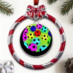 Balls Colors Metal Red Ribbon Round Ornament Front