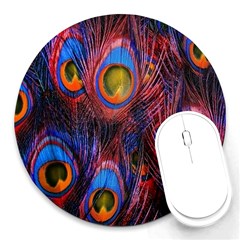 Pretty Peacock Feather Round Mousepad by Ket1n9