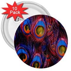 Pretty Peacock Feather 3  Buttons (10 Pack)  by Ket1n9