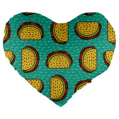 Taco-drawing-background-mexican-fast-food-pattern Large 19  Premium Flano Heart Shape Cushions by Ket1n9