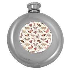 Pattern-with-butterflies-moths Round Hip Flask (5 Oz) by Ket1n9