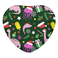 Colorful-funny-christmas-pattern   --- Heart Glass Fridge Magnet (4 Pack) by Grandong