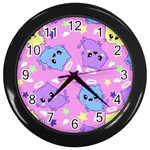 Seamless Pattern With Cute Kawaii Kittens Wall Clock (Black) Front