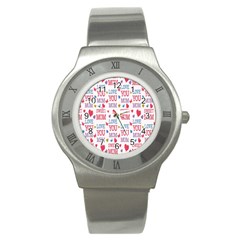 Love Mom Happy Mothers Day I Love Mom Graphic Stainless Steel Watch by Vaneshop